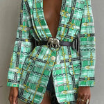 Fashion Printed Shawl Collar Single-breasted Belt Vintage Blazer Women - EX-STOCK CANADA
