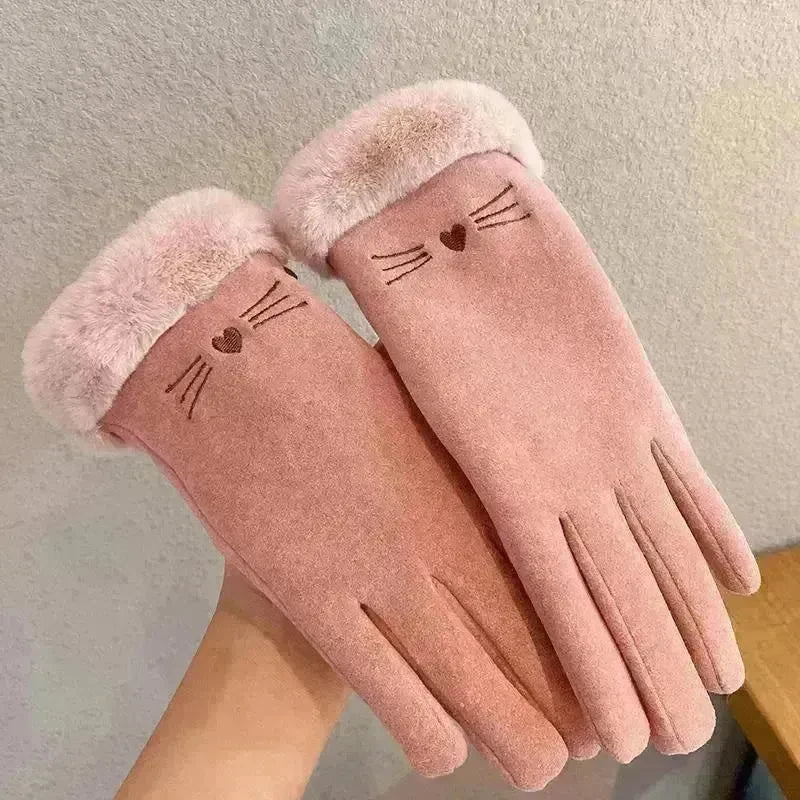 Fleece Lined Padded Warm Keeping Cute Suede Riding Gloves - EX-STOCK CANADA