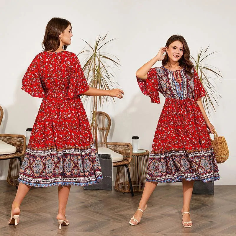 Abito estivo modesto plus size al collo midi spiaggia boho abito