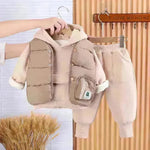 Boys' Suit Autumn Fashionable Fleece-lined Three-piece Set Baby Winter Fashionable Clothing