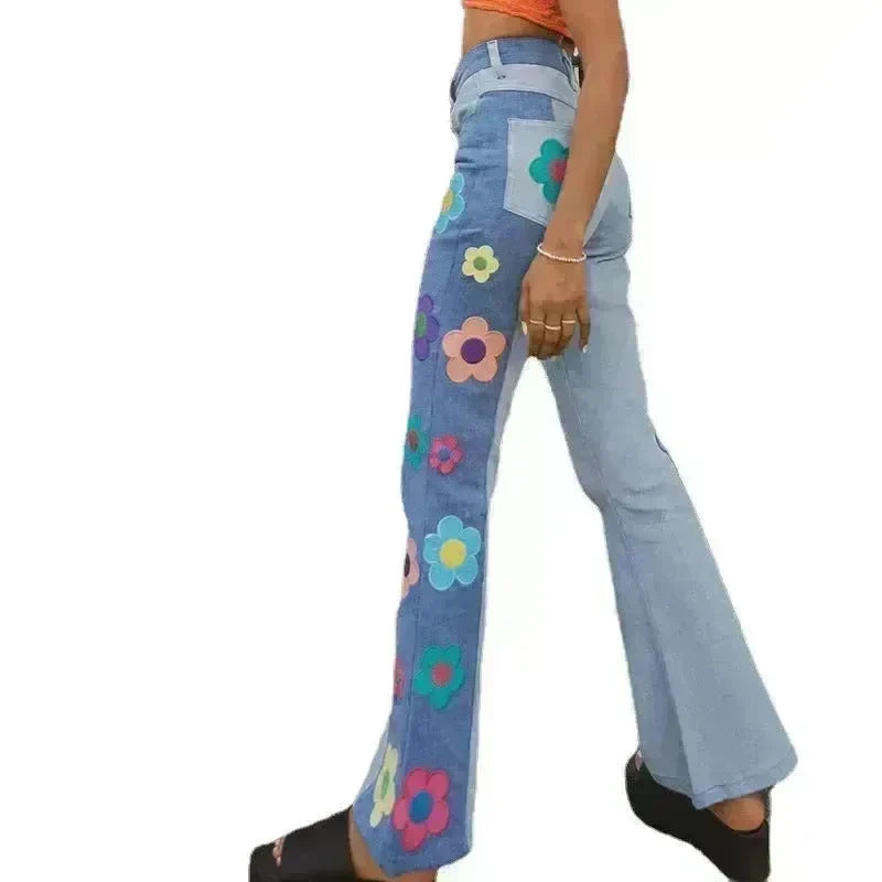 Women's Fashion Pattern Colorblock Bootcut Jeans - EX-STOCK CANADA