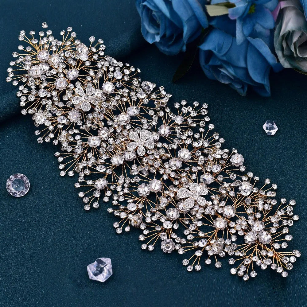 Luxury and Elegant Bridal Flower Rhinestone Headband Fashion Accessories set - EX-STOCK CANADA