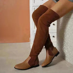 Botas de moda sobre la rodilla para mujeres costuras de gamuza botas largas bajas con zapatos de fiesta de diseño de cremallera lateral Invierno