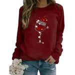 Clothing Christmas Women's Sweater Christmas Hat Red Wine Glass Graphic Print Crew Neck Long-sleeved Sweater