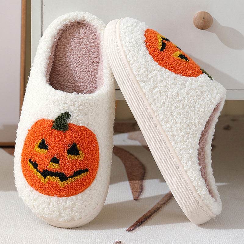 Halloween Pumpkin Cartoon Slippers Warm Winter Slippers Men And Women Couples Indoor House Shoes EX-STOCK