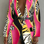 Fashion Printed Shawl Collar Single-breasted Belt Vintage Blazer Women - EX-STOCK CANADA