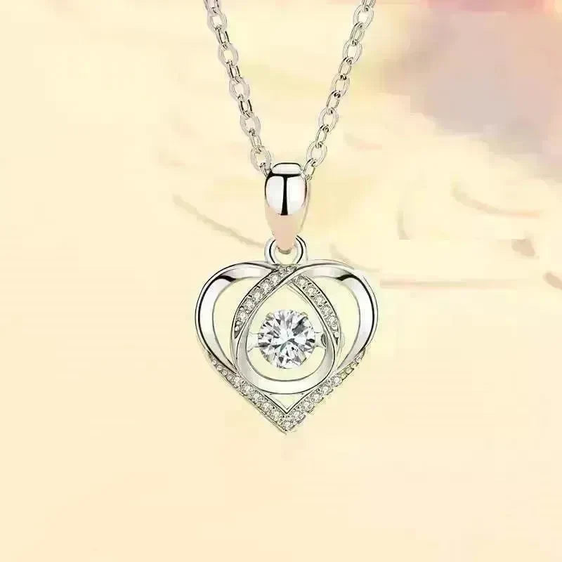 S925 Beating Heart-shaped Necklace Women Luxury Love Rhinestones Necklace Jewelry Gift For Valentine's Day - EX-STOCK CANADA