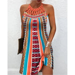 Fashion Print Dress Casual Halterneck Dresses For Women Summer Clothes - EX-STOCK CANADA
