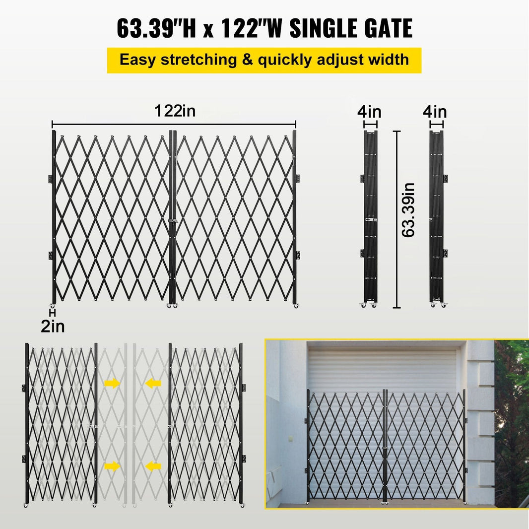 Double Folding Security Gate, 5.1 H X 10.2 W Folding Door Gate, Steel Accordion Security Gate, Flexible Expanding Security Gate, 360 Rolling Barricade Gate, Scissor Gate Or Door With Keys EX-STOCK