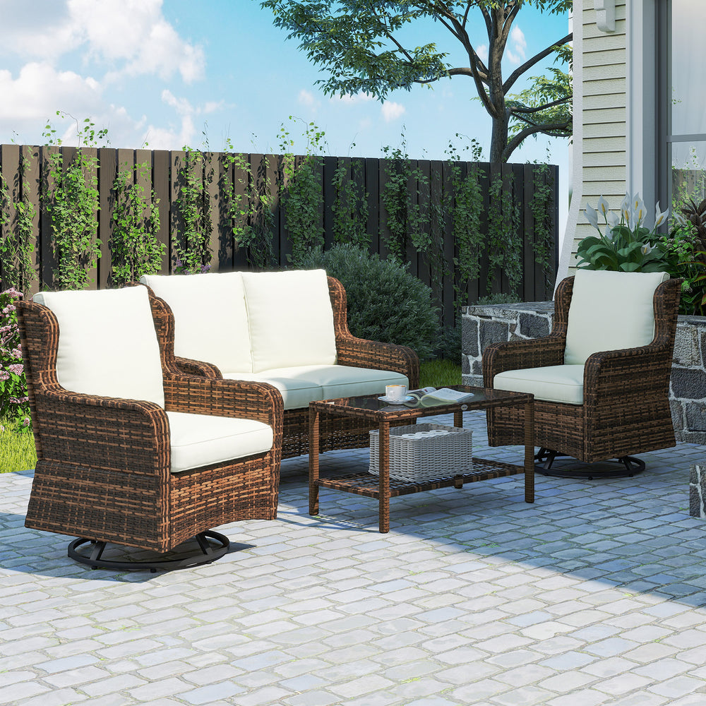 Ensemble de mobilier de patio en rotin 4 pièces, ensemble de conversation avec fauteuils à bascule pivotants, table et causeuse pour jardin, patio, crèmeEX-STOCK Canada 