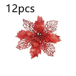 Glitter Artifical Christmas Flowers Christmas Tree Decorations For Home Fake Flowers Xmas Ornaments New Year Decor - EX-STOCK CANADA