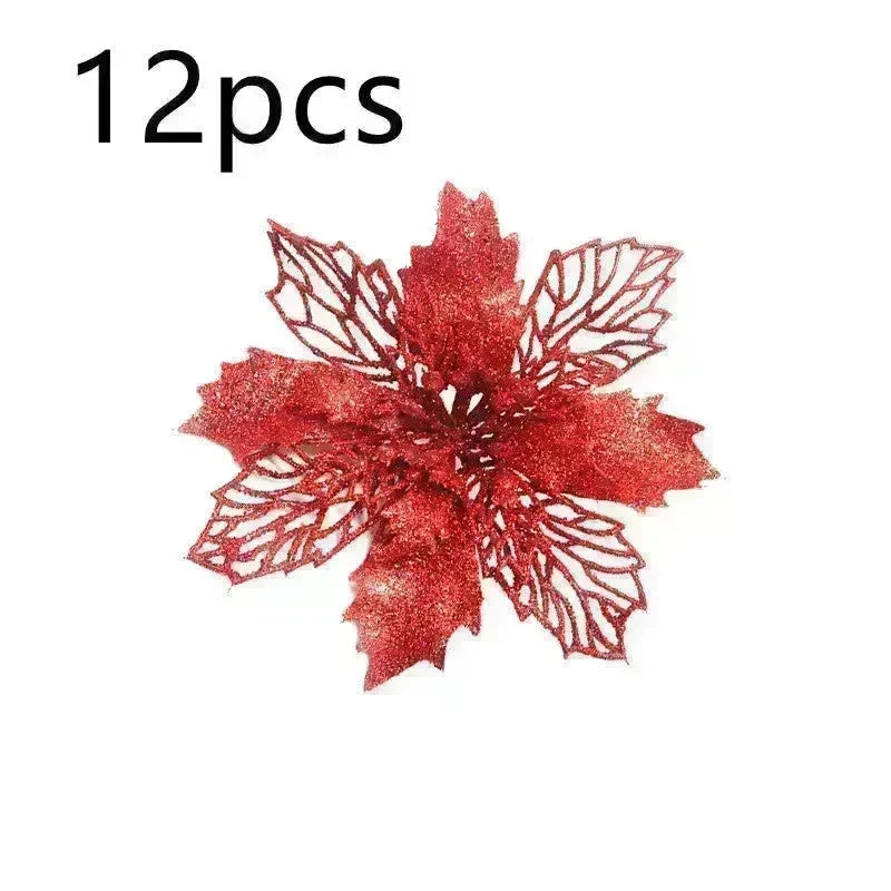 Glitter Artifical Christmas Flowers Christmas Tree Decorations For Home Fake Flowers Xmas Ornaments New Year Decor - EX-STOCK CANADA