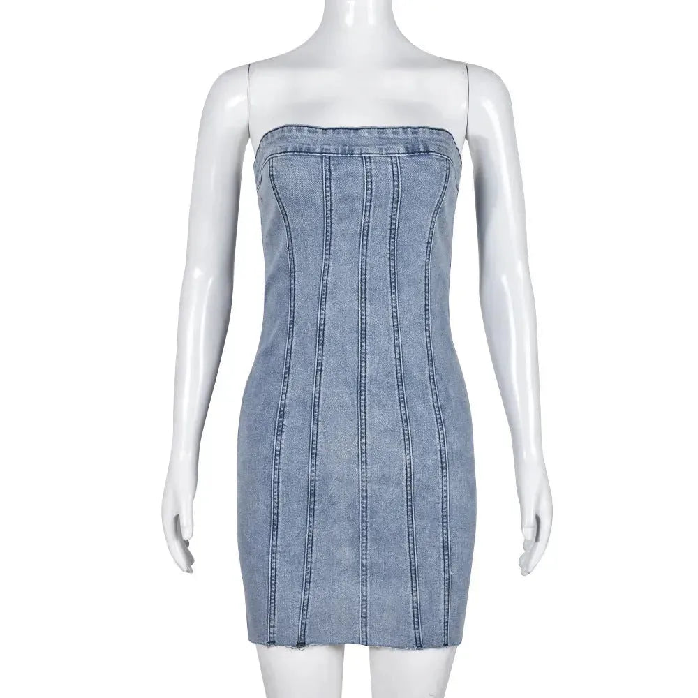 Fashion Backless Tube Denim Dress Summer Sexy Y2K Slim Short Dresses For Women Clothing - EX-STOCK CANADA