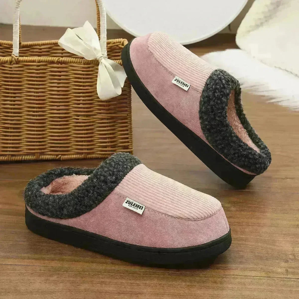 Fashion Solid Striped Cotton Slippers Winter Warm Indoor Bedroom Floor Slipper For Couples Non-slip Thick Sole House Shoes - EX-STOCK CANADA