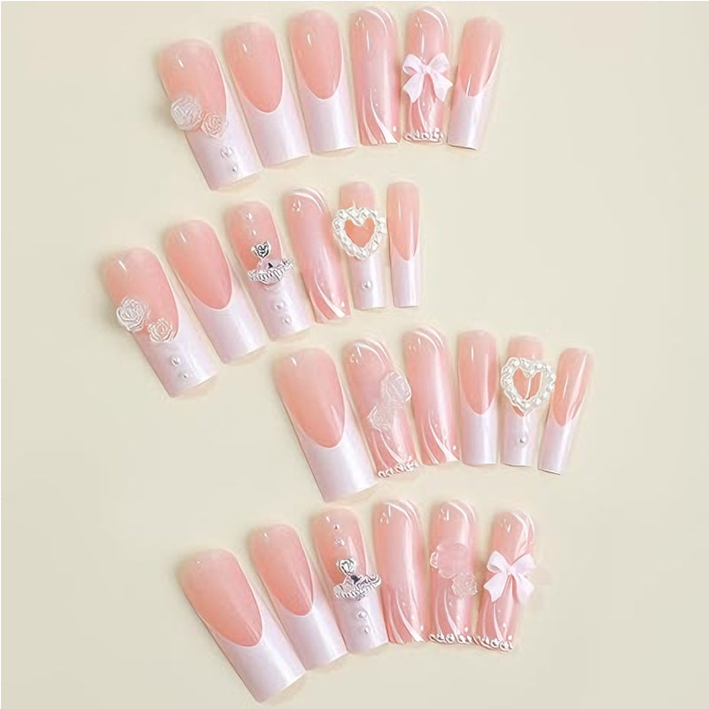 24 pezzi Nail Art Fiore Perla Planet, Unghie Finte Lunghe con Tubo d'Acqua, Unghie Finte con Testa QuadrataEX-STOCK Canada 
