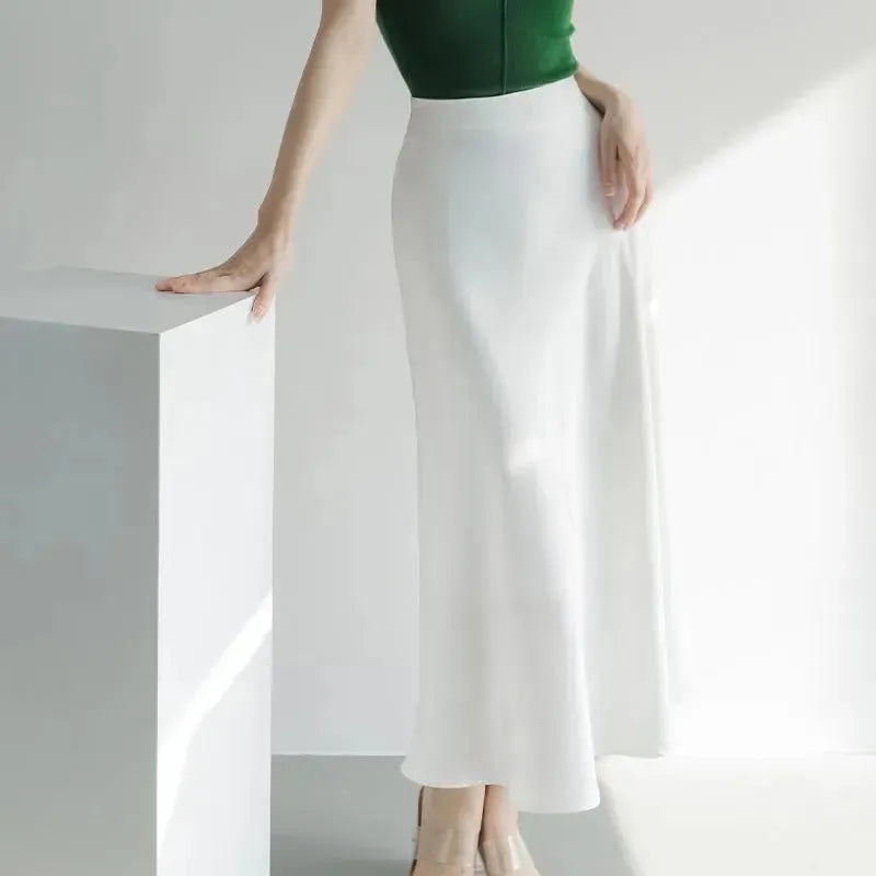 Women's formal Work Satin Skirt Summer High Waist Midi Sheath Skirt - EX-STOCK CANADA