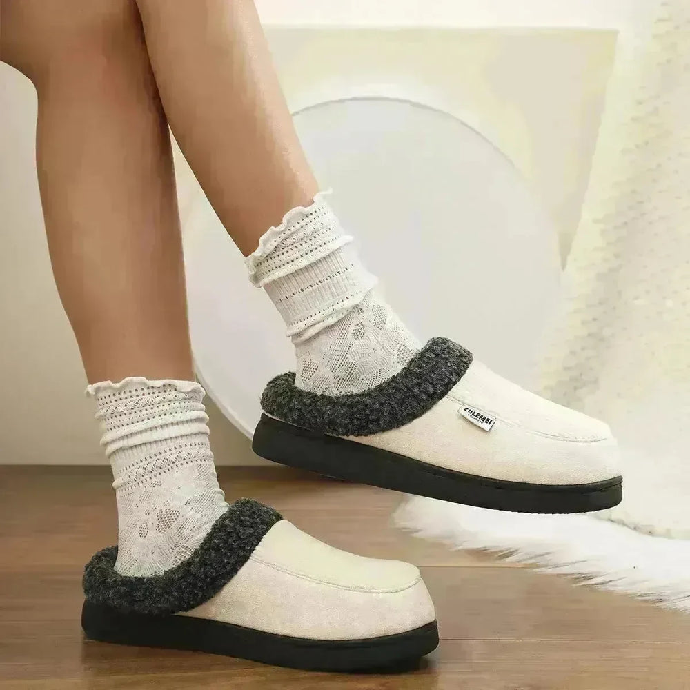 Fashion Solid Striped Cotton Slippers Winter Warm Indoor Bedroom Floor Slipper For Couples Non-slip Thick Sole House Shoes - EX-STOCK CANADA