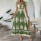 Women's Summer Flowy Maxi Dress Casual Cap Sleeve V Neck Smocked Waist Beach Sundress EX-STOCK
