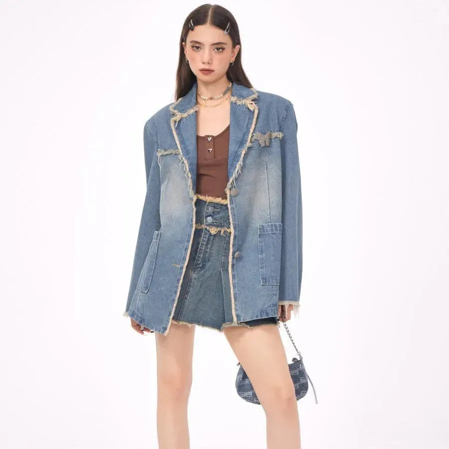 Giacca casual per le donne in denim sciolto