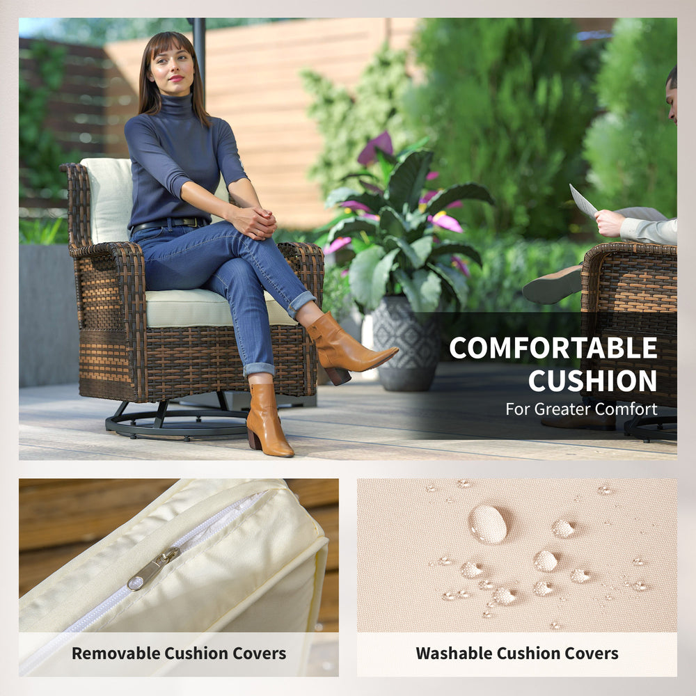 Ensemble de mobilier de patio en rotin 4 pièces, ensemble de conversation avec fauteuils à bascule pivotants, table et causeuse pour jardin, patio, crèmeEX-STOCK Canada 