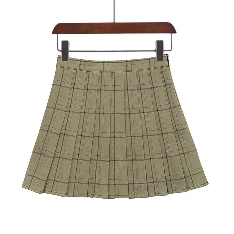 Mini Plaid Pleated High Waist Skirt A- Line Skirt - EX-STOCK CANADA