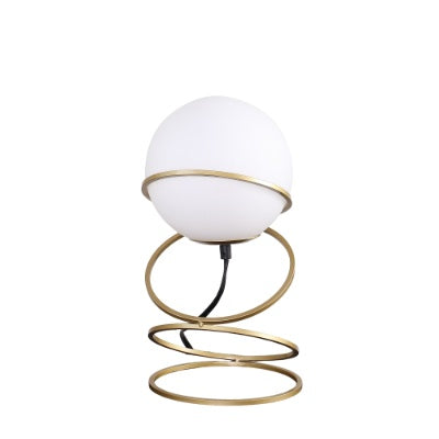 13.5 H Glass Globe Matte Gold Spiral 4 Ring Metal Stand Table Lamp For Living Room, Nightstand Bedside Table Lamp For Bedroom, LED Lamp EX-STOCK
