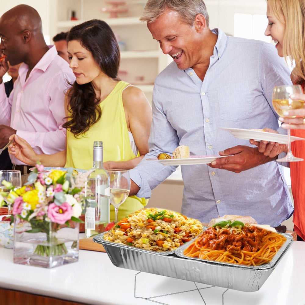 42Pcs Serve 6 Guests Disposable Chafing Dish Buffet Set Chafing Servers With Covers Spoons Forks Tongs Full-Size Pans Food Warmers For Parties Events Catering Supplies With Utensils And Lids EX-STOCK