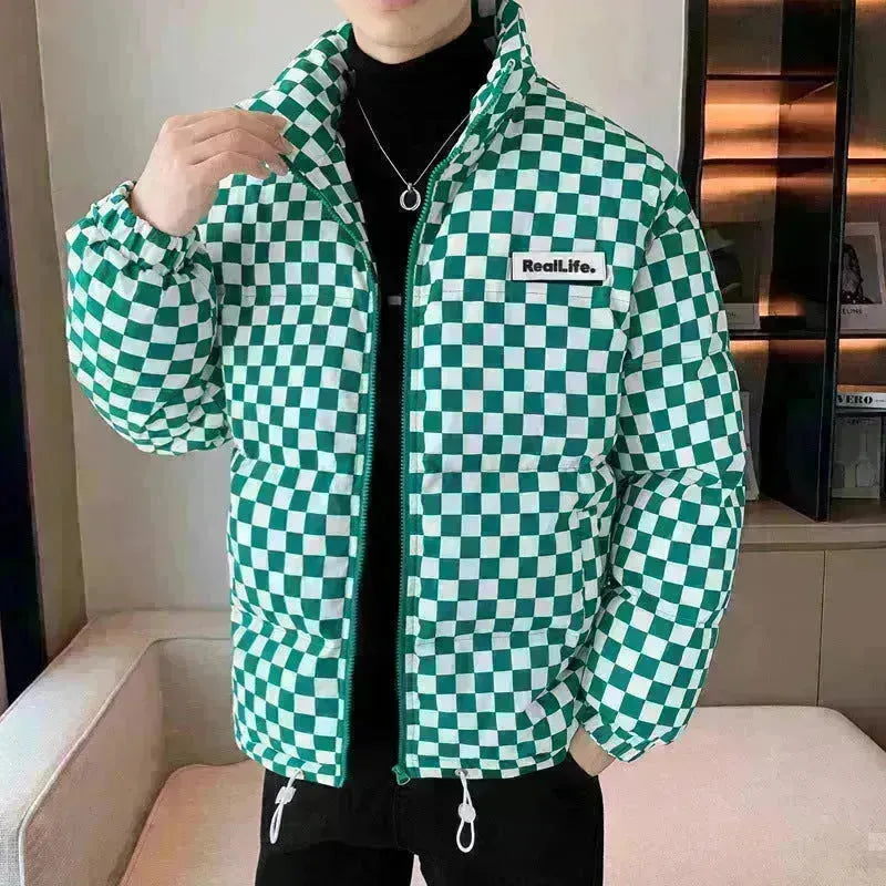 New Fall Winter Checkered Cotton padded Down Puffer Jacket men