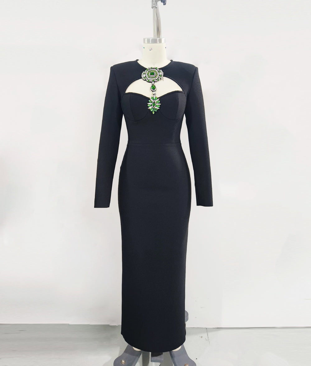 Temperament Long Sleeve Bandage Tight European And American Diamond Dinner Dress EX-STOCK Canada 