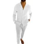 Casual Long-sleeved Suits Fashion Lapel Single-breasted Shirt Top And Slim-fit Trousers Men Clothing Two piece suit for Men - EX-STOCK CANADA