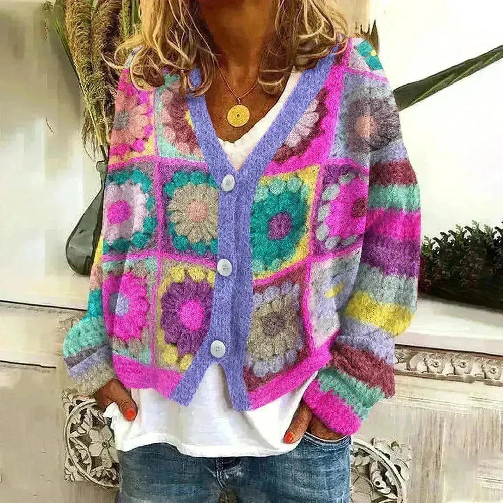 New Christmas Abstract Flowers Printing Sweater Fashion Casual Short Cardigan Coat Womens Clothing - EX-STOCK CANADA