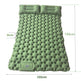 Green inflatable camping mattress with dimensions on a white background