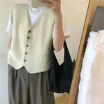 Women Sleeveless V-neck Button Down Knitted Vest Cardigan - EX-STOCK CANADA