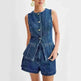 Fashion Denim Suit Summer Casual Sleeveless Button Vest Top And High Waist Shorts Set For Women - EX-STOCK CANADA