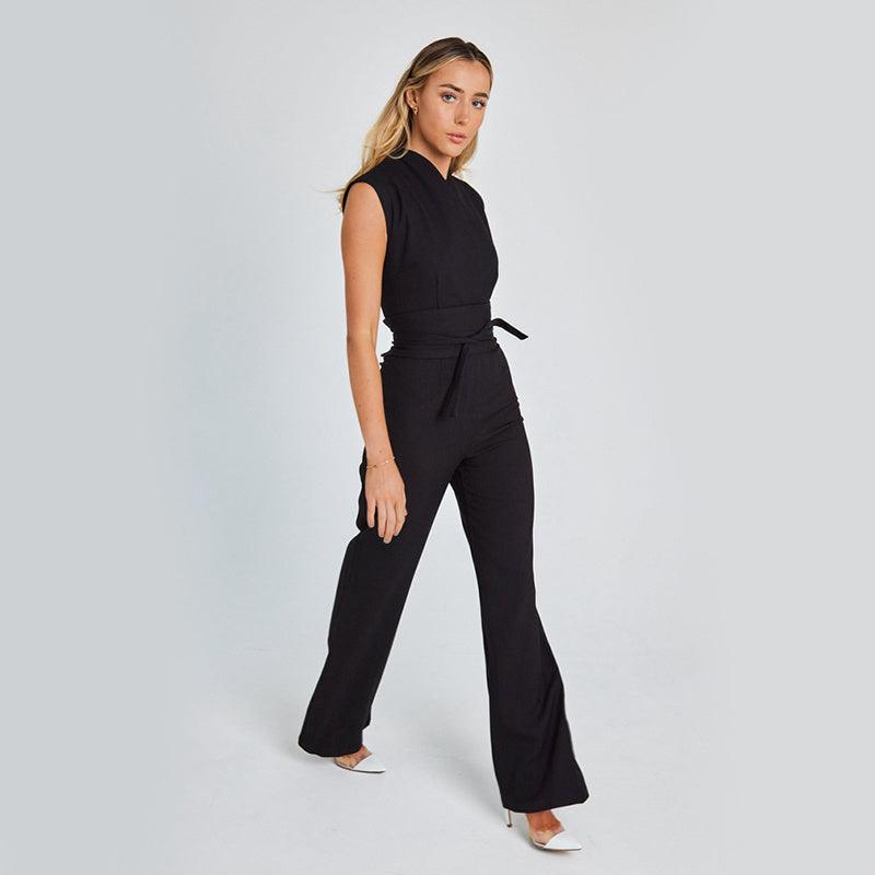 Fashion Elegant Long Sleeveless Jumpsuit Summer V-neck Casual Wide Leg Long Overalls Clothing For Women - EX-STOCK CANADA