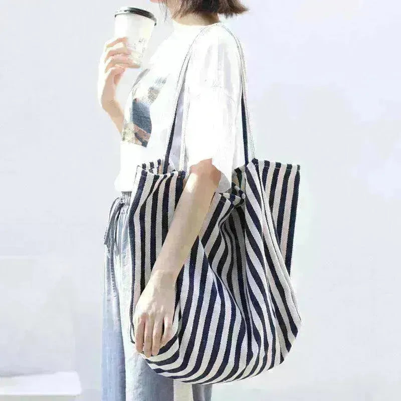 Fashion Shopper Handbags Women Striped Canvas Totes - EX-STOCK CANADA