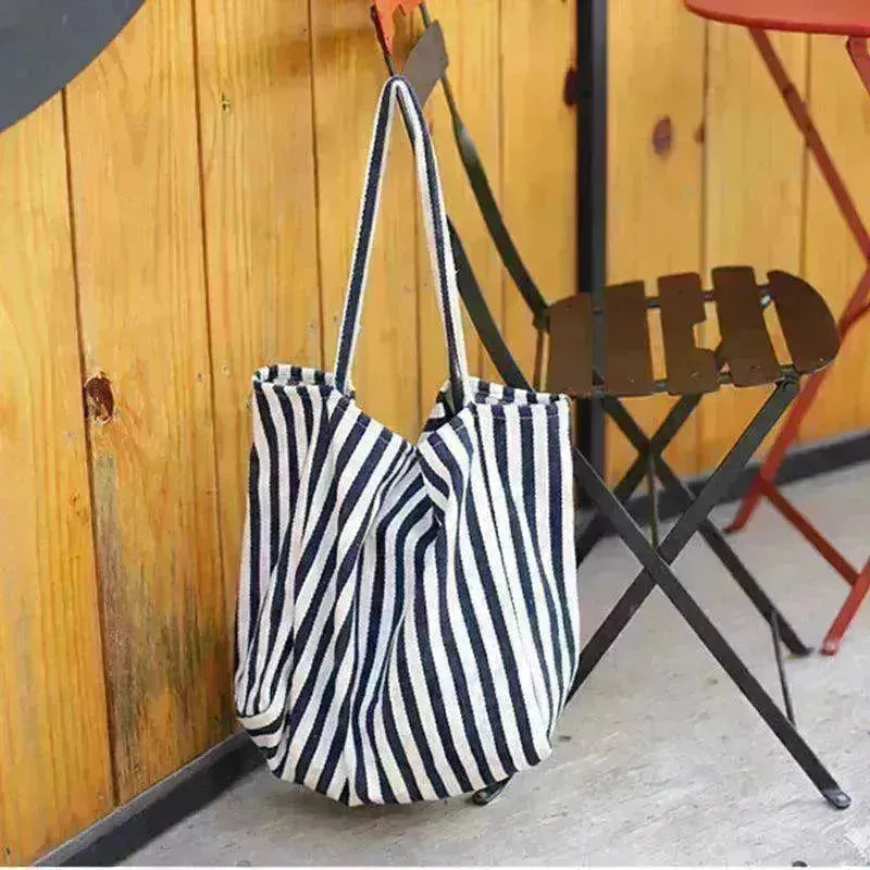 Fashion Shopper Handbags Women Striped Canvas Totes - EX-STOCK CANADA
