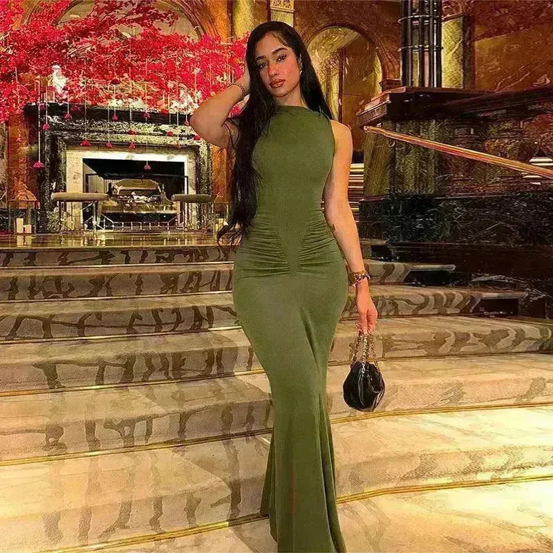 Fashion Sleeveless Dress with Pleated High Waist for Women: Slim Fit Style - EX-STOCK CANADA