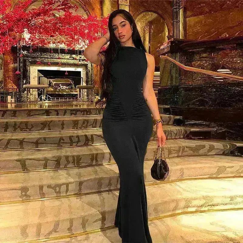 Fashion Sleeveless Dress with Pleated High Waist for Women: Slim Fit Style - EX-STOCK CANADA