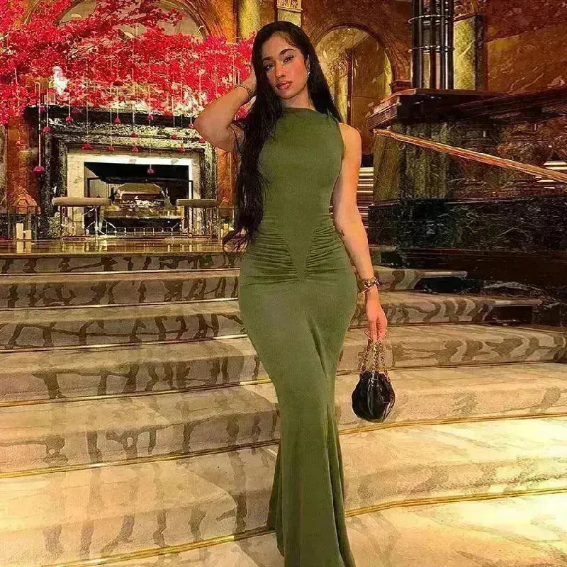 Fashion Sleeveless Dress with Pleated High Waist for Women: Slim Fit Style - EX-STOCK CANADA