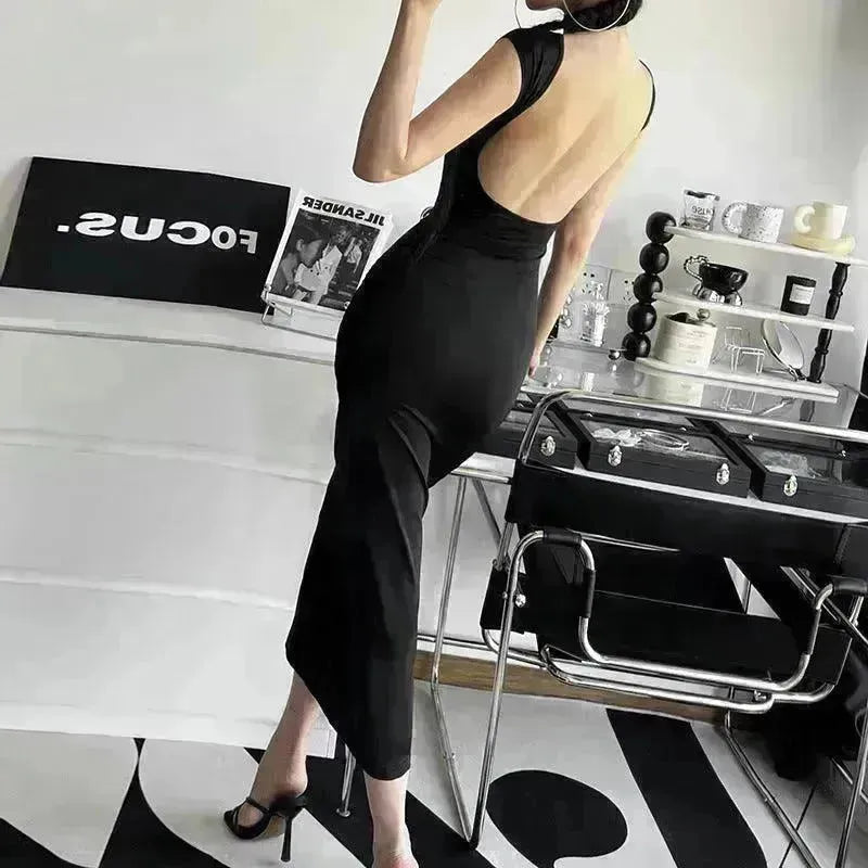 Fashion Slim-Fit Dress with High Waist, Hollow Detail, and Backless Design - EX-STOCK CANADA