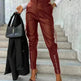Fashion Slim-fitting Leather Trousers Women Waist-cinching Zipper Design Pants With Pockets - EX-STOCK CANADA