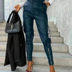 Fashion Slim-fitting Leather Trousers Women Waist-cinching Zipper Design Pants With Pockets - EX-STOCK CANADA