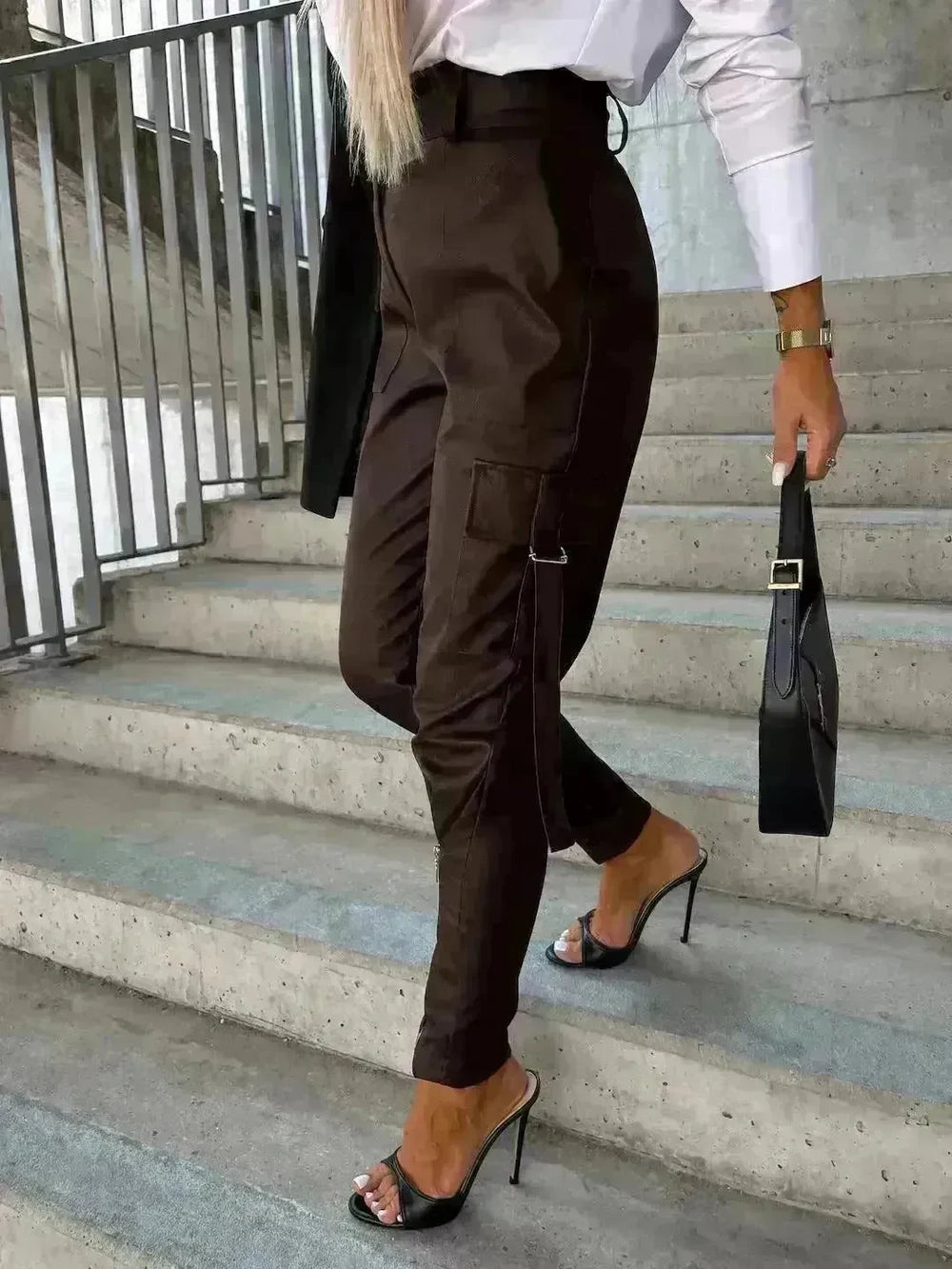 Fashion Slim-fitting Leather Trousers Women Waist-cinching Zipper Design Pants With Pockets - EX-STOCK CANADA