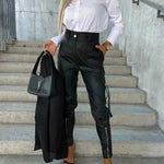 Fashion Slim-fitting Leather Trousers Women Waist-cinching Zipper Design Pants With Pockets - EX-STOCK CANADA