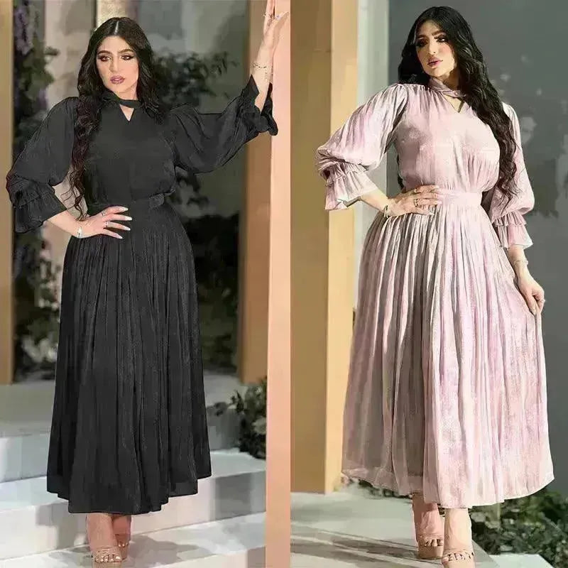 Fashionable Arab Women's Bright Silk Satin Dress - EX-STOCK CANADA
