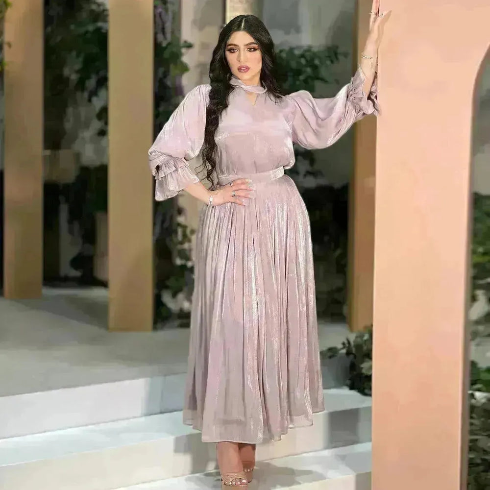 Fashionable Arab Women's Bright Silk Satin Dress - EX-STOCK CANADA