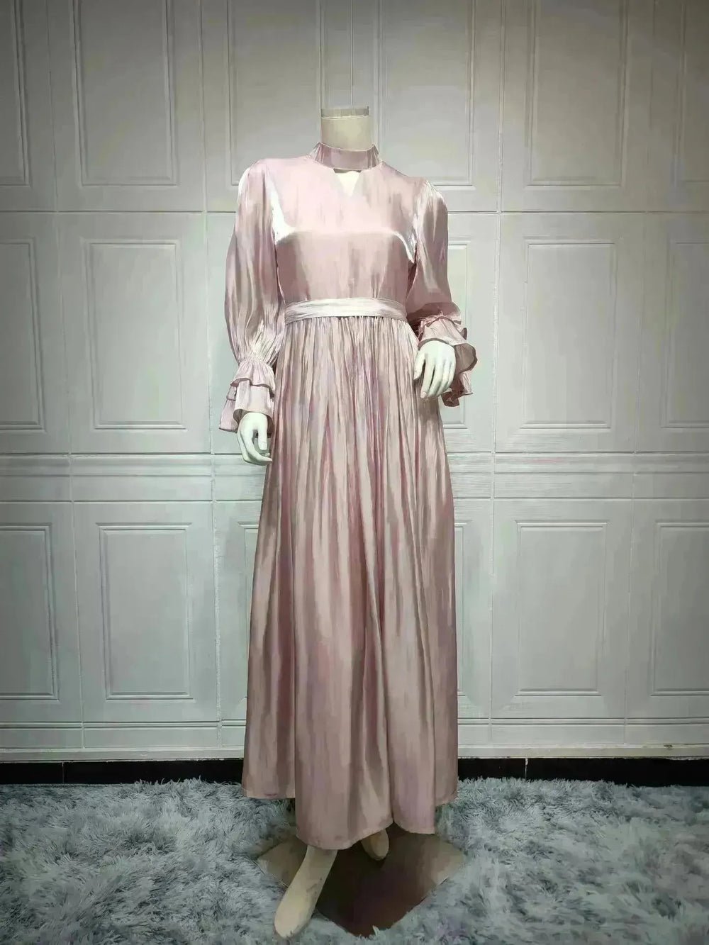 Fashionable Arab Women's Bright Silk Satin Dress - EX-STOCK CANADA