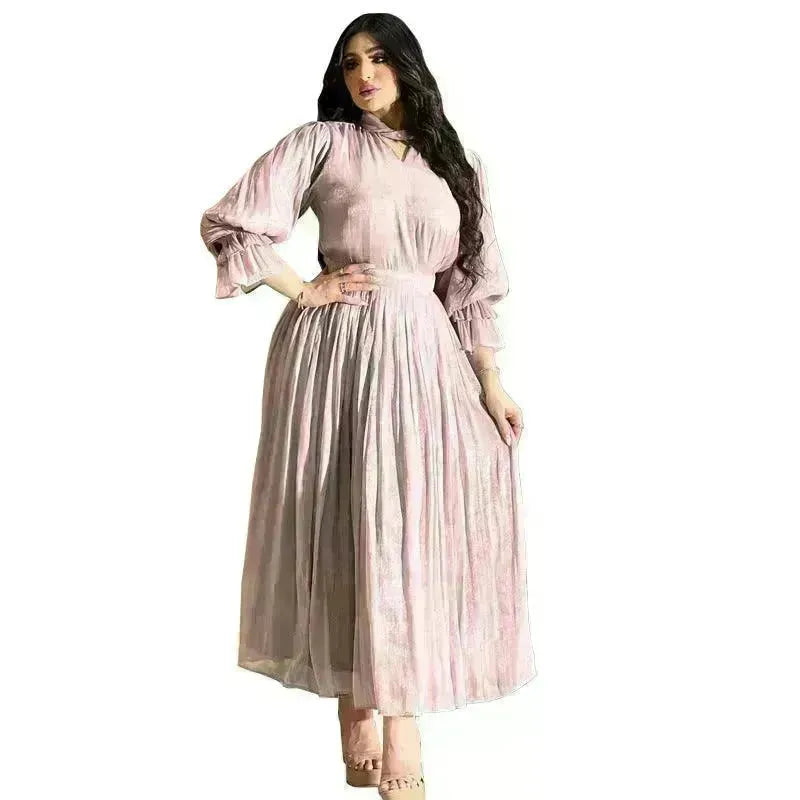 Fashionable Arab Women's Bright Silk Satin Dress - EX-STOCK CANADA