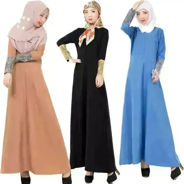 Fashionable Middle East Cuff Stitching Sequined Long Skirt Abaya Dress - EX-STOCK CANADA